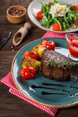 Steak, meat, dinner, fried meat, beef, lunch, Salad, sauce
