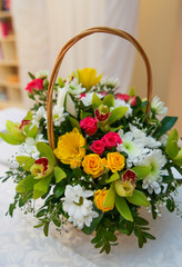 spring flowers in basket