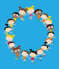 Kids and children behind Placard, vector.