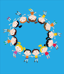 Kids and children behind Placard, vector.