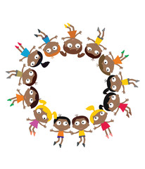 Kids and children behind Placard, vector.