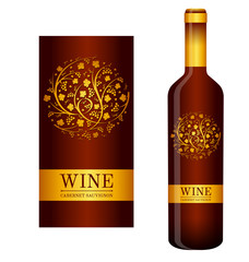 Vector wine label with floral ornaments of grape vines and bunches of grapes - 141026389
