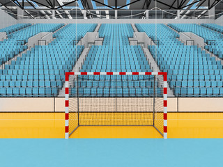 Beautiful sports arena for handball with sky blue seats and VIP boxes - 3d render