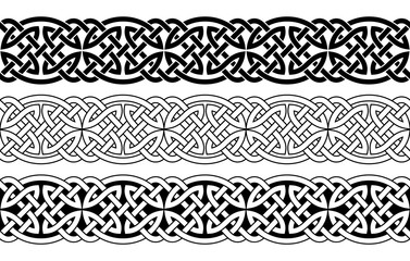 Celtic national seamless ornament interlaced tape. Black ornament isolated on white background.