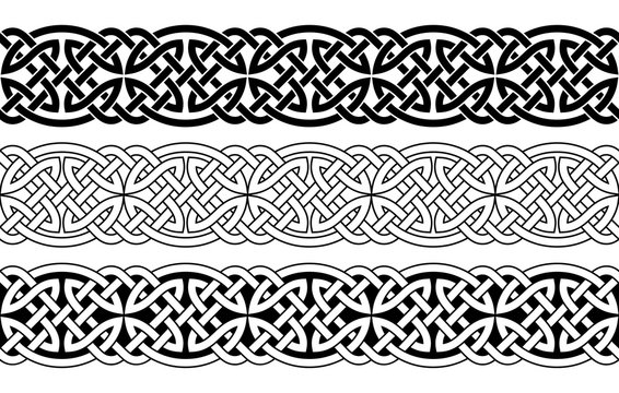 Celtic national seamless ornament interlaced tape. Black ornament isolated on white background.