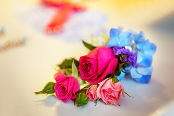 Bridal bouquet with white and pink rose on wedding day wedding flowers