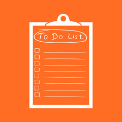 To do list icon with hand drawn text. Checklist, task list vector illustration in flat style on orange background.