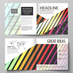 Business templates for square bi fold brochure, flyer, booklet. Leaflet cover, vector layout. Bright color rectangles, colorful design with geometric rectangular shapes forming abstract background.