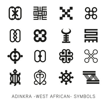 Naklejka Set of akan and adinkra -west african- symbols vector  