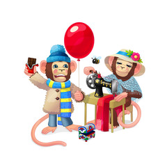 Obraz premium vector painting fantasy concept. Nursery wall art for kids. Hand drawn cartoon animal character 26 