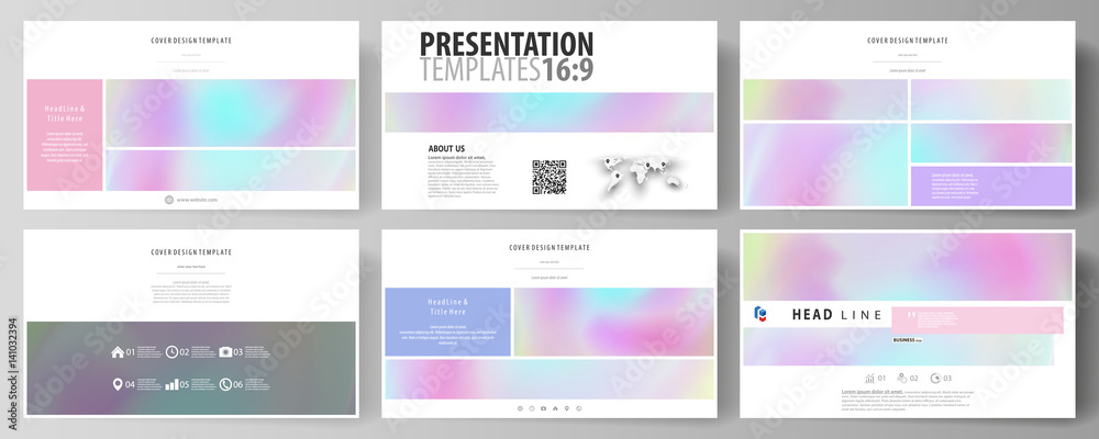 Sticker business templates in hd format for presentation slides. vector layouts in abstract design. hologram