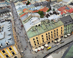 Buildings and architecture on Florianska street in Old town of Krakow, Poland