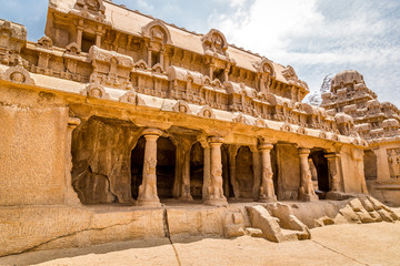 Ancient Hindu monolithic,  Pancha Rathas - Five Rathas, Mahabalipuram, Tamil Nadu, India