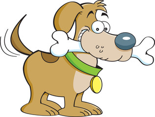 Cartoon illustration of a dog with a bone.