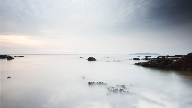 Beautiful scenery during sunrise at Pandak Beach located in Terengganu, Malaysia