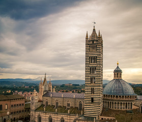 Naklejka premium tower and Church dome Siena 