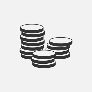 Coins Icon isolated on grey background. Money icon set.  Line money symbol for web site design. Vector illustration.