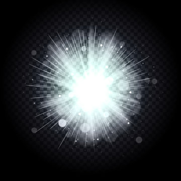 Star burst with sparkles. Transparent glow light effect. Star burst isolated on transparent background. Vector illustration.