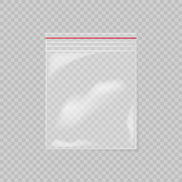Plastic bag isolated on transparent background. Empty transparent plastic pocket bag. Vector illustration.