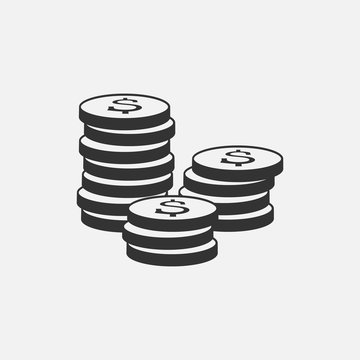 Coins Icon isolated on grey background. Money icon set.  Line money symbol for web site design. Vector illustration. 