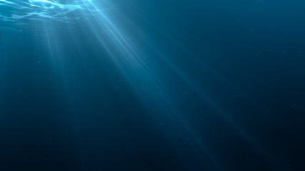 Light rays in underwater scene. 3D rendered illustration. - obrazy, fototapety, plakaty