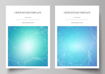 Business templates for brochure, magazine, flyer, booklet, report. Cover design template, vector layout in A4 size. Chemistry pattern, molecule structure, medical DNA research. Medicine concept.