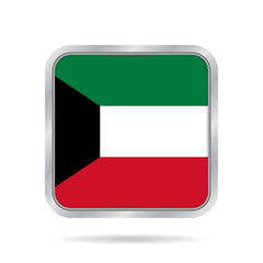 Flag of Kuwait. Shiny metallic gray square button.