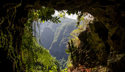Cave baclony view at mountains in the sun