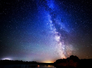 Milky way and starry sky over the river.