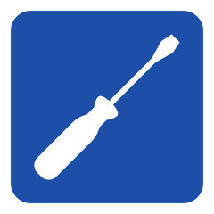 blue, white information sign - screwdriver icon