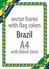 Frame and border of ribbon with the colors of the Brazil flag