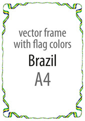 Frame and border of ribbon with the colors of the Brazil flag