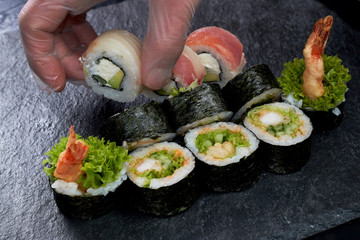  fusion sushi on black stone