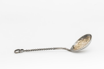Silver retro vintage spoon with beautiful forged ornament
