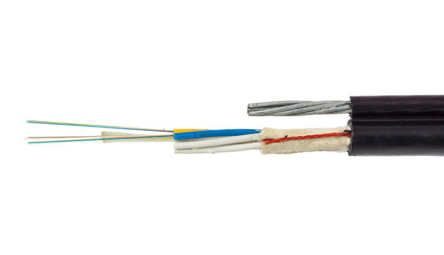 Structure of Figure (8) 12 Core Optical Fiber Cable with Messenger Wire. It is isolated on white background.