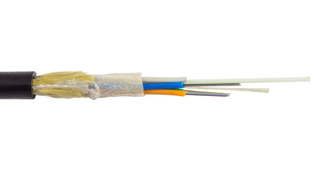 Structure of ADSS 18 Core Optical Fiber Cable. It is isolated on white background.