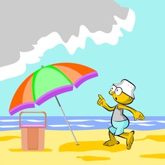 Man on the beach and storm approaching