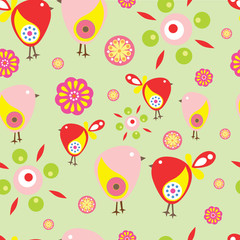 Colorful little birds. Seamless vector pattern