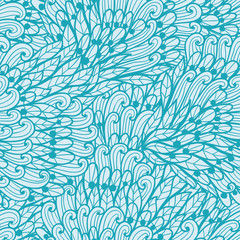 Seamless floral monochrome blue hand drawn doodle pattern