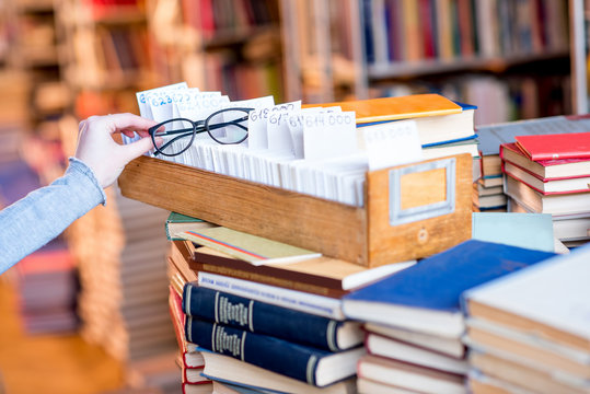 Card catalogue with eyeglasses at the library