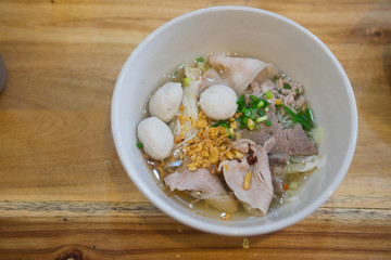 Thai food bowl of noodles with fresh vegetables