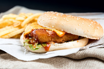 Cheese burger - American cheese chicken burger with fresh salad