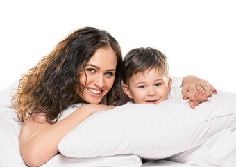 Mom with son in bed