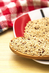 Quinoa on wood cutlery