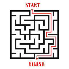 Maze Game with solution background. Labyrinth with Entry and Exit. Vector Illustration.