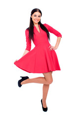 Beautiful woman in a vinous knitted dress