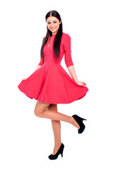Naklejka premium Beautiful woman in a vinous knitted dress