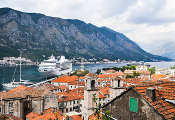 Naklejka na ściany i meble An observation deck on the ancient city, Kotor, the Boka-kotorsky bay, a cruise on the Adriatic Sea.