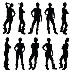 girl figure silhouette in various poses illustration in black color