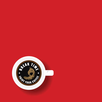 coffee break icon on red background illustration